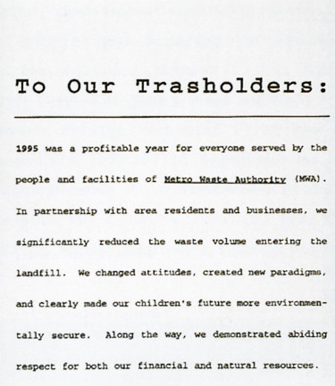 To Our Trashholders Annual Report