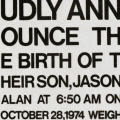 "Mel and Joyce Birnbaum proudly announce . . .," birth announcement for optician