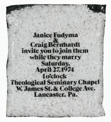 Janice Fudyma and Craig Bernhardt. . ., rice pack wedding invitation