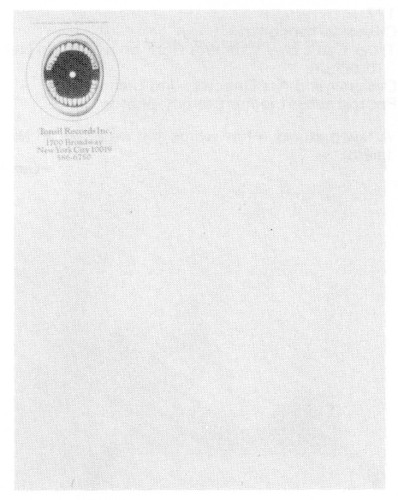 Tonsil Records, Inc., stationery, business card