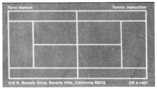 Terry Hanson Tennis Instruction, business card
