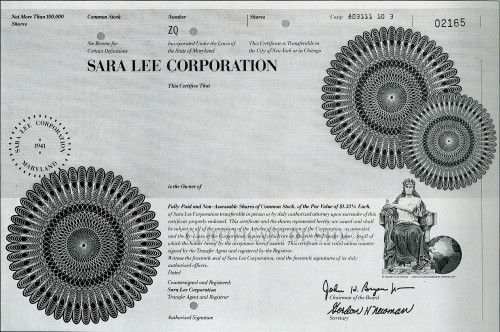 Sara Lee Corporation Stock Certificate