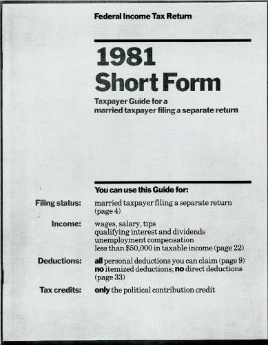 Federal Income Tax Return Forms 1981