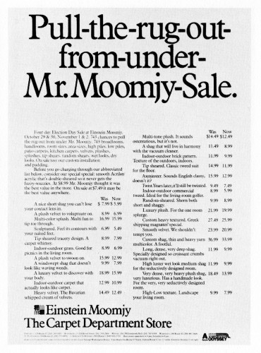 "Pull-the-rug-out-from-under-Mr. Moomjy Sale."