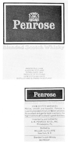 Penrose Blended Scotch Whisky, front & back labels