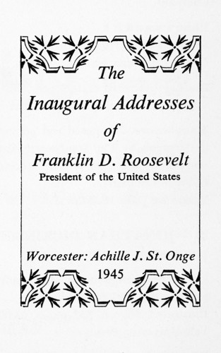 The Inaugural Address of Franklin D. Roosevelt