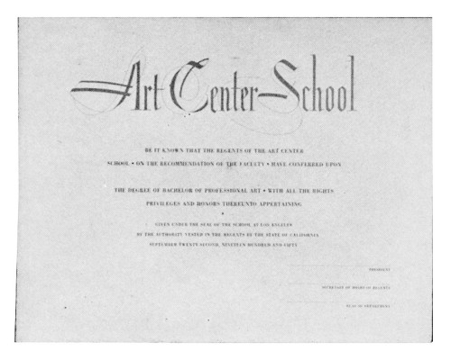 Art Center School Graduation certificate