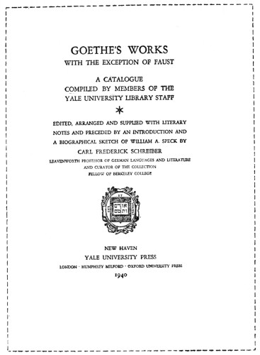 Goethe’s Works, with the exception of Faust: A Catalogue