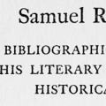 Samuel Richardson, A Bibliographical Record of his Literary Career, with Historical Notes