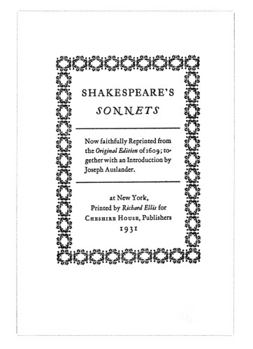 Shakespeare’s Sonnets: Now faithfully Reprinted from the Original Edition of 1609