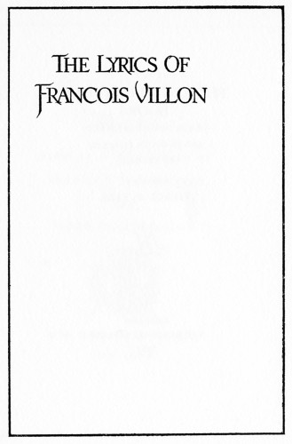 The Lyrics of Francois Villon