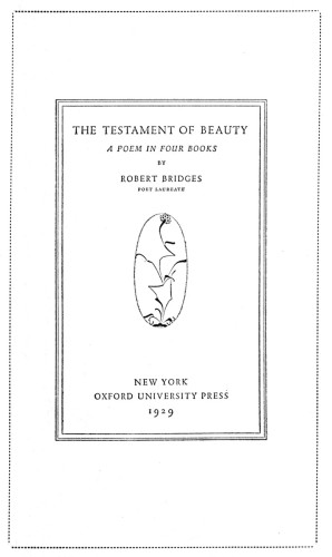 The Testament of Beauty: A Poem in Four Books