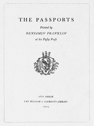 The Passports Printed by Benjamin Franklin at his Passy Press 