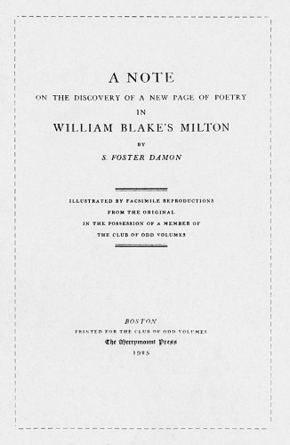 A Note on the Discovery of a New Page of Poetry, in William Blake’s Milton