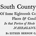 South County Studies of Some Eighteenth Century Persons, Places & Conditions in the Portion of Rhode Island Called Narragansett