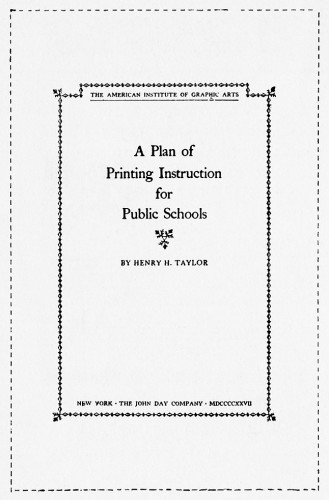 A Plan of Printing Instruction for Public Schools