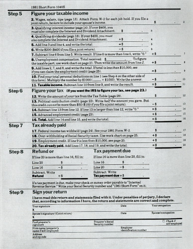 Federal Income Tax Return Forms 1981