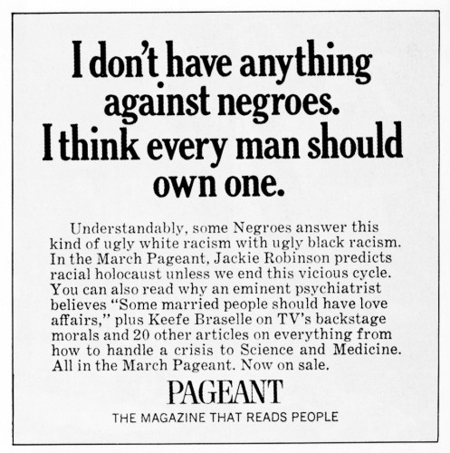 "I don't have anything against Negroes. I think every man should own one."
