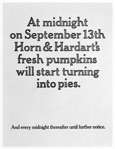 At Midnight on September 13th Horn & Hardart’s Fresh Pumpkins Will Start Turning into Pies, poster