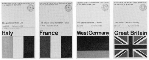Currency packets for Great Britain, France, West Germany and Italy