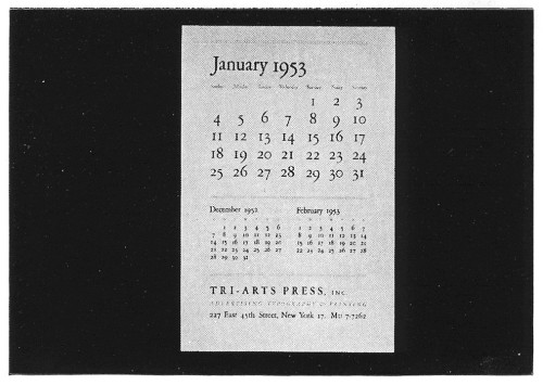 Tri-Arts Press 1953 Calendar