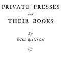 Private Presses and Their Books