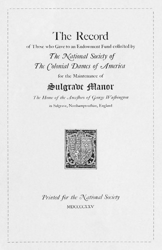 Record of Endowment Fund for the Maintenance of Sulgrave Manor