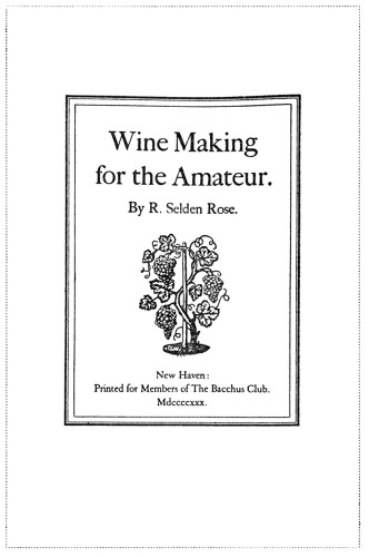 Wine Making for the Amateur
