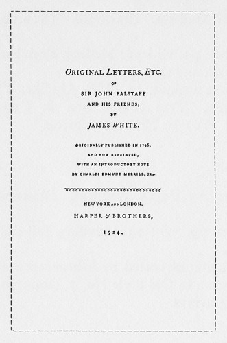 Original Letters, Etc., of Sir John Falstaff and His Friends