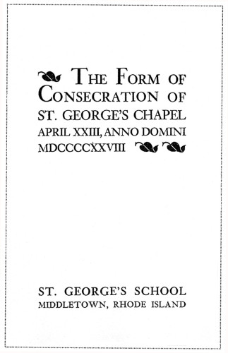 The Form of Consecrations of St. George’s Chapel