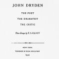 John Dryden: The Poet, the Dramatist, the Critic—Three Essays
